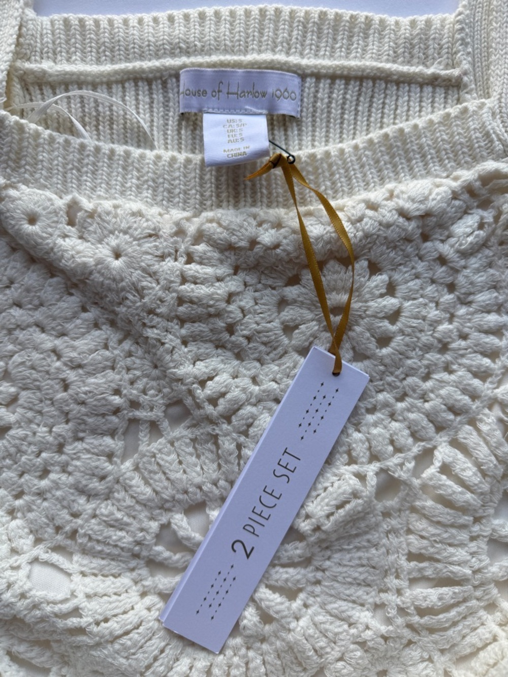 House Of Harlow Crochet Knit 2 Piece Set Ivory Boho Resort Skirt Set NWT - Picture 11 of 12